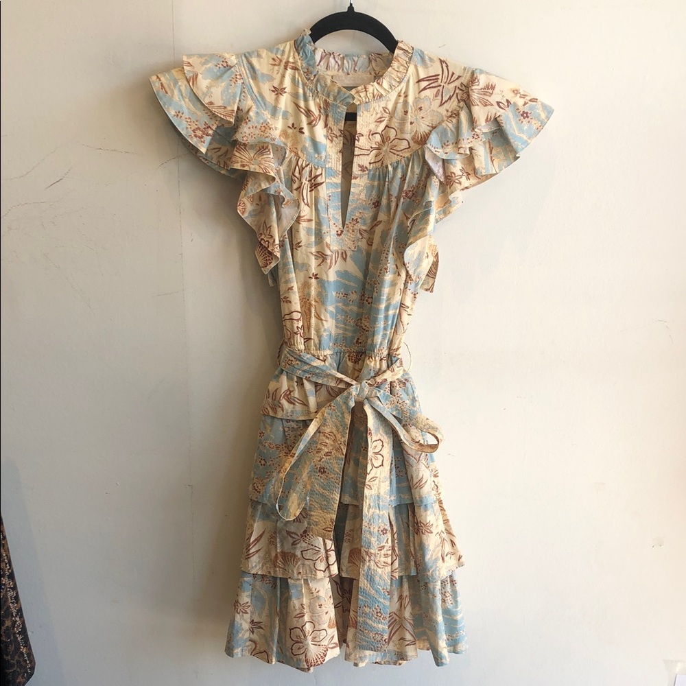 Ulla Johnson Floral Mini Dress in Blue and Cream